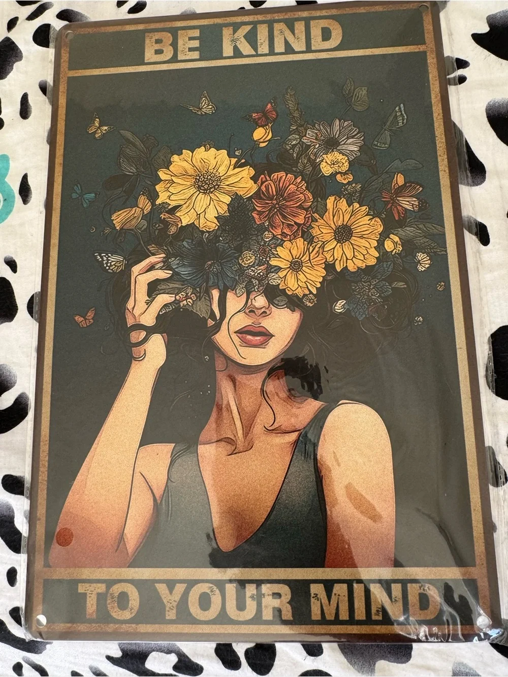 Amazon 'Be Kind' Floral Portrait Wall Art - Teal & Yellow